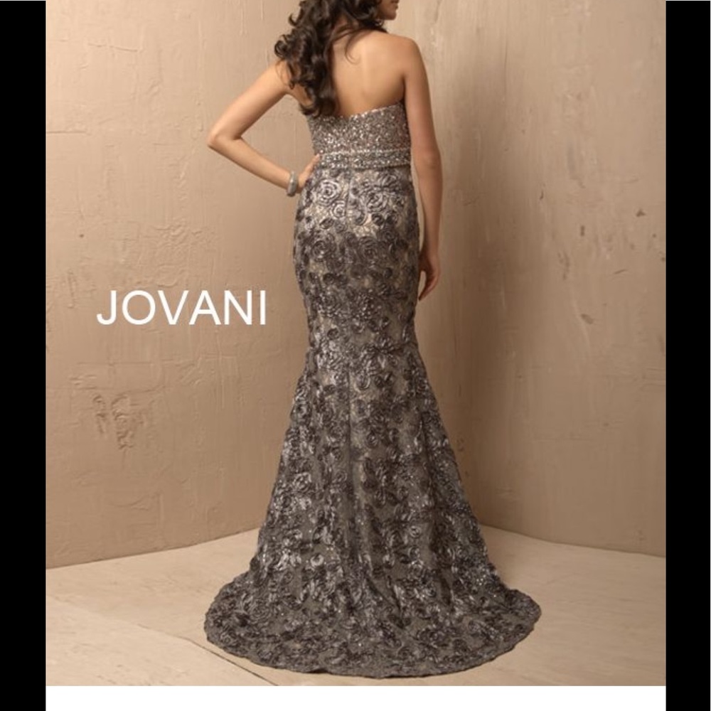 Elegant Jovani style 2184. Color is Dark Grey. Size 2. - Picture 2 of 8
